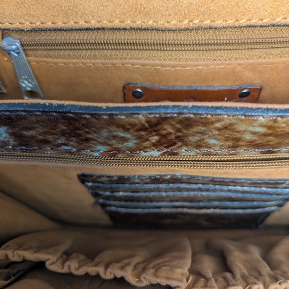 Patricia Nash Brn Leather Stella Flap HandBag w/Intriquite Blue Floral Tooling - Picture 4 of 16